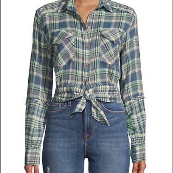 Free people first bloom tie front plaid shirt -SM - Picture 4 of 16
